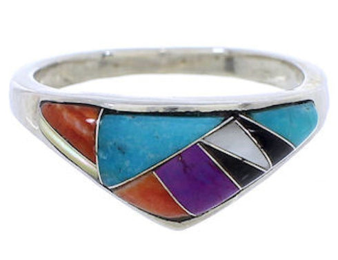 Silver Multicolor Inlay Ring Size 7-3/4 JX37980